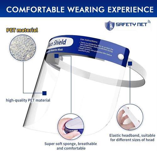 SAFETYNET Decor Face Shield with Adjustable Elastic Strap Anti-Splash Protective Facial Transparent Cover Full Face Visor with Eye & Head Protection for Women Men, 350 Micron