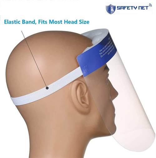 SAFETYNET Decor Face Shield with Adjustable Elastic Strap Anti-Splash Protective Facial Transparent Cover Full Face Visor with Eye & Head Protection for Women Men, 350 Micron