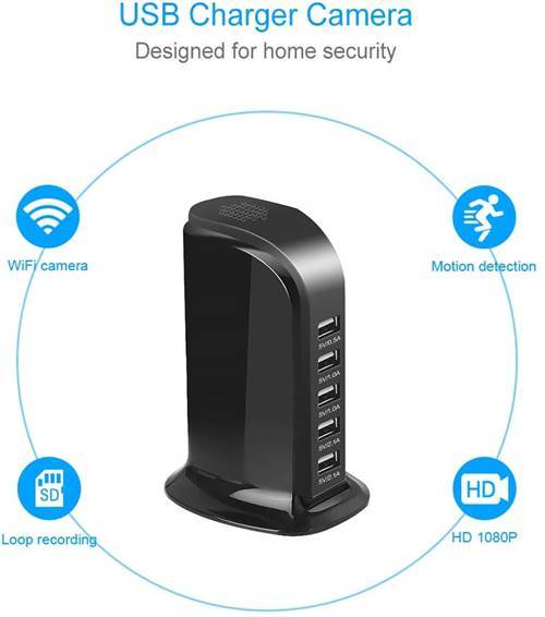 SAFETYNET 2 in 1 5 USB Ports Hub 4k WiFi Camera Wireless Nanny Security Motion Detection Home Camera US Plug