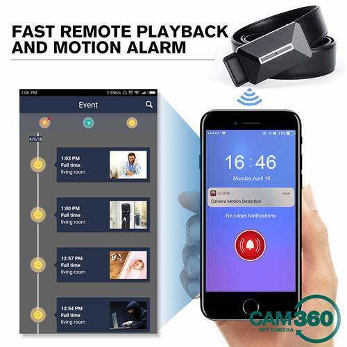 CAM 360 1080P HD Wearable Wireless Wi-Fi Leather Belt Small Hidden Camera Nanny with Motion Detection 1080P Spy Video Camera Recorder with Playback-in Home or Indoor/Outdoor Use