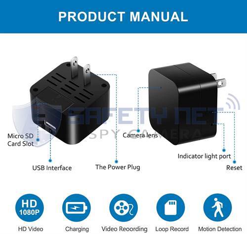 SAFETYNET Night Vision Hidden Spy Camera Wall Charger, WiFi Camera HD 1080P Remote View, Nanny Cam,USB Charger Camera with Motion Detection Loop Recording for Home and Office Security Surveillance