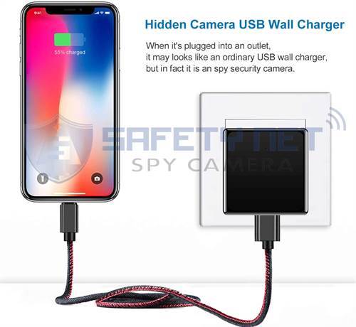 SAFETYNET Night Vision Hidden Spy Camera Wall Charger, WiFi Camera HD 1080P Remote View, Nanny Cam,USB Charger Camera with Motion Detection Loop Recording for Home and Office Security Surveillance