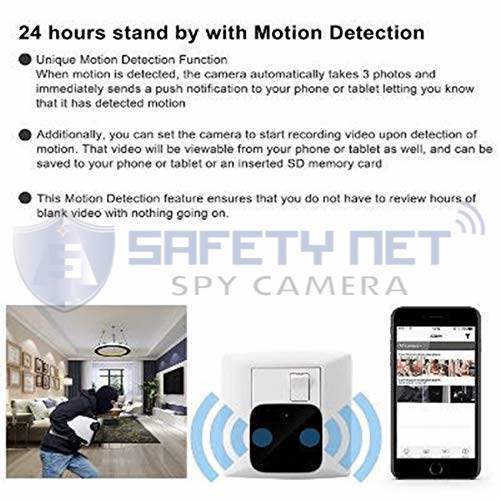 SAFETYNET Night Vision Hidden Spy Camera Wall Charger, WiFi Camera HD 1080P Remote View, Nanny Cam,USB Charger Camera with Motion Detection Loop Recording for Home and Office Security Surveillance