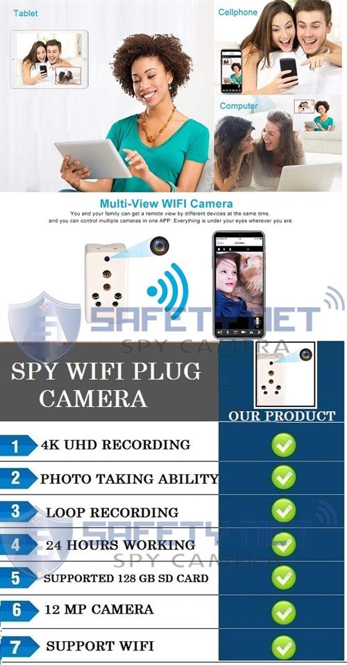 SAFETYNET Hidden Spy Camera WiFi Multi Plug - Hidden Camera with Live Feed  WiFi - Indoor Hidden Security