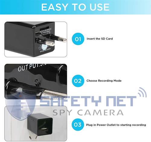 SAFEYNET Wi-fi Spy Hidden Charger Camera USB Wall Charger Adapter (V380 PRO APP)