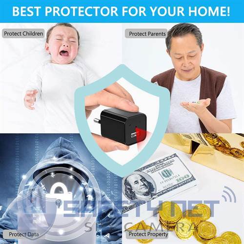 SAFEYNET Wi-fi Spy Hidden Charger Camera USB Wall Charger Adapter (V380 PRO APP)
